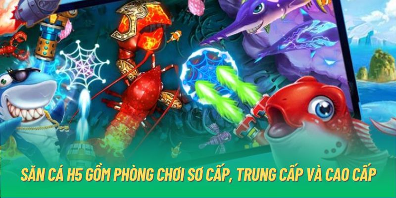 Săn cá H5 gồm phòng chơi sơ cấp, trung cấp và cao cấp